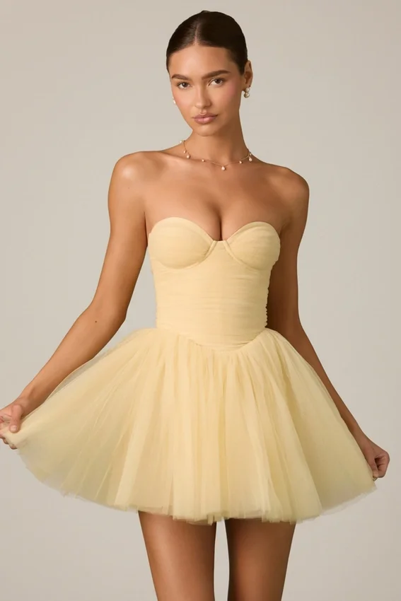 Dottie Tulle Corset Miniklänning i gult Dottie Tulle Corset Miniklänning i gult