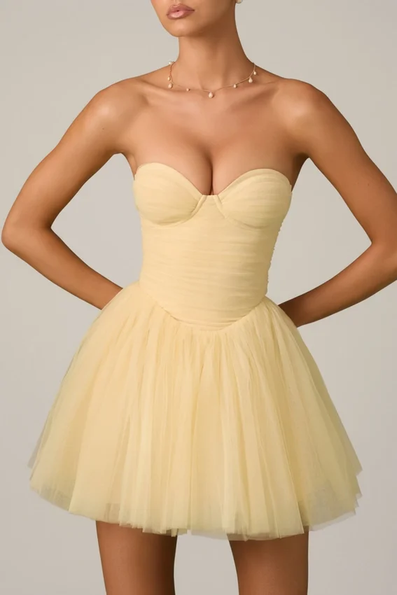 Dottie Tulle Corset Miniklänning i gult Dottie Tulle Corset Miniklänning i gult