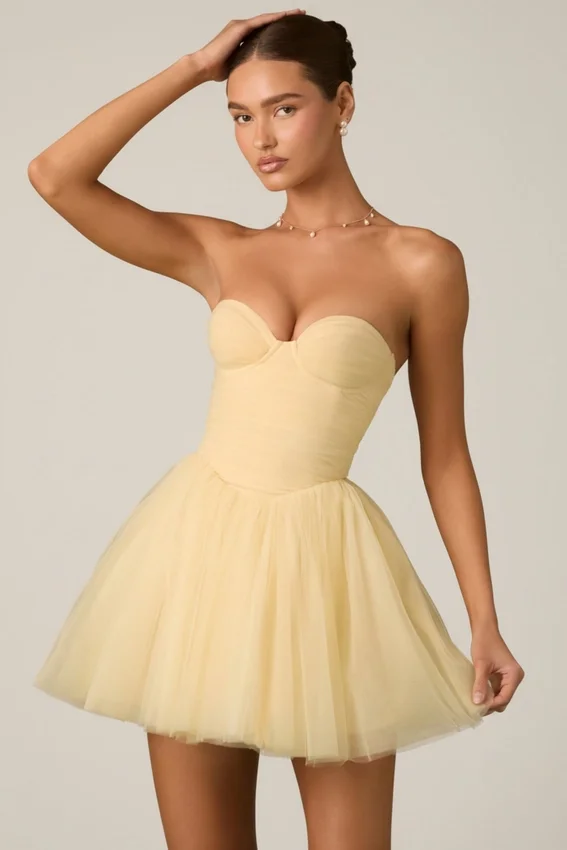 Dottie Tulle Corset Miniklänning i gult Dottie Tulle Corset Miniklänning i gult
