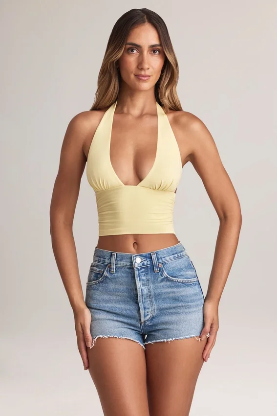 Drew Modal Halterneck Top i Lemon Sherbet Drew Modal Halterneck Top i Lemon Sherbet