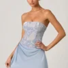 Eden Embellished Draped Strapless A-Line Miniklänning i himmelsblått Eden Embellished Draped Strapless A-Line Miniklänning i himmelsblått