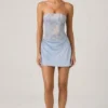 Eden Embellished Draped Strapless A-Line Miniklänning i himmelsblått Eden Embellished Draped Strapless A-Line Miniklänning i himmelsblått