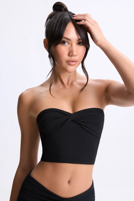 Edie Modal Twist-Front Bandeau Top i svart Edie Modal Twist-Front Bandeau Top i svart