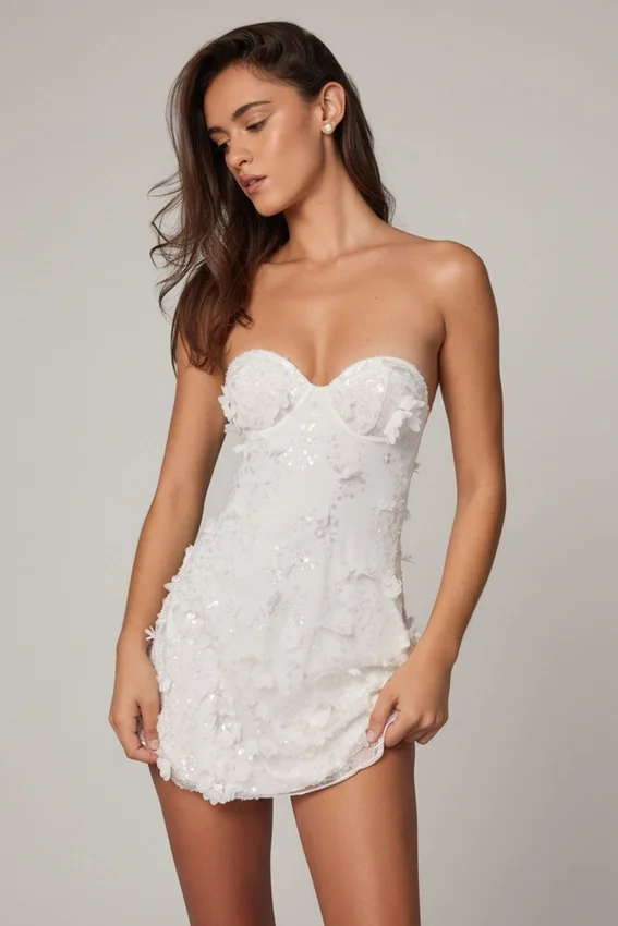 Edita Embellished Bandeau A-line Miniklänning i vitt Edita Embellished Bandeau A-line Miniklänning i vitt