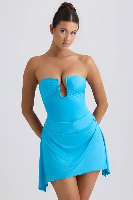 Efia Slinky Jersey Draped A-Line Miniklänning i aquablått Efia Slinky Jersey Draped A-Line Miniklänning i aquablått