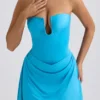 Efia Slinky Jersey Draped A-Line Miniklänning i aquablått Efia Slinky Jersey Draped A-Line Miniklänning i aquablått