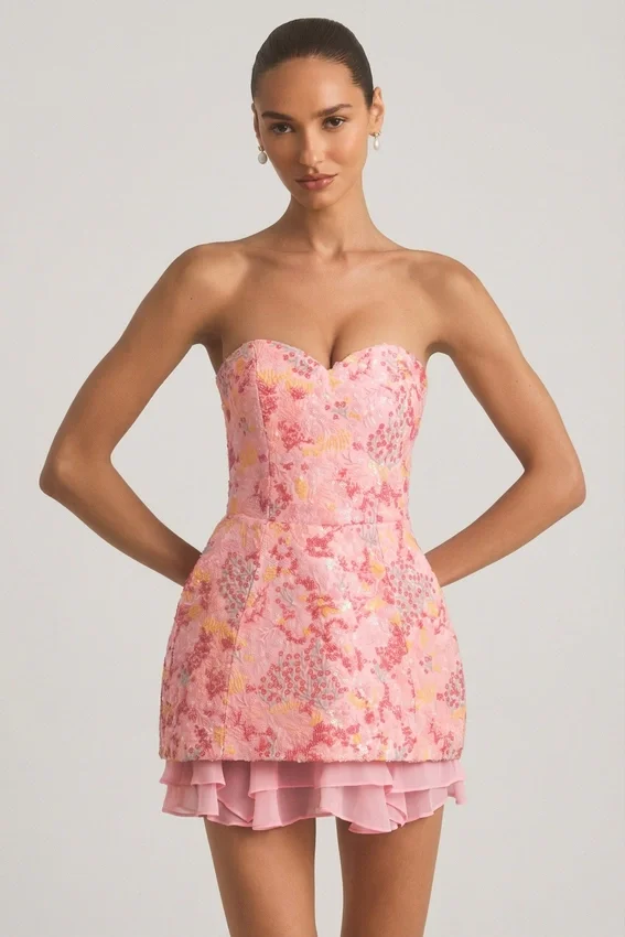 Eliselle Embellished Strapless Corset Miniklänning i rosa Eliselle Embellished Strapless Corset Miniklänning i rosa