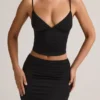 Elma Modal V-ringad rynkad camisole-toppar i svart Elma Modal V-ringad rynkad camisole-toppar i svart