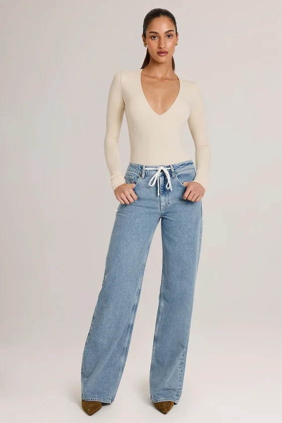 Elodie Modal Plunge långärmad bodys i ivory Elodie Modal Plunge långärmad bodys i ivory