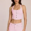 Elowis denimtop i halterneck-stil i Blossom Pink Elowis denimtop i halterneck-stil i Blossom Pink