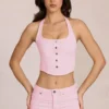 Elowis denimtop i halterneck-stil i Blossom Pink Elowis denimtop i halterneck-stil i Blossom Pink