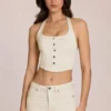 Elowis denimtop i korsettstil med halterneck i färgen Ivory Elowis denimtop i korsettstil med halterneck i färgen Ivory