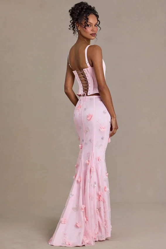 Elvira Premium Satin Lace-Up Corset Top i Baby Pink Elvira Premium Satin Lace-Up Corset Top i Baby Pink