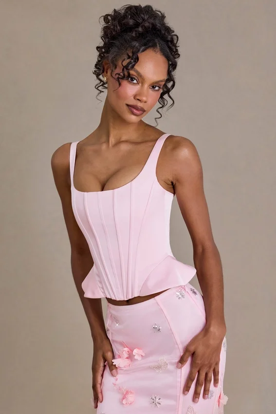 Elvira Premium Satin Lace-Up Corset Top i Baby Pink Elvira Premium Satin Lace-Up Corset Top i Baby Pink