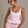 Elvira Premium Satin Lace-Up Corset Top i Baby Pink Elvira Premium Satin Lace-Up Corset Top i Baby Pink