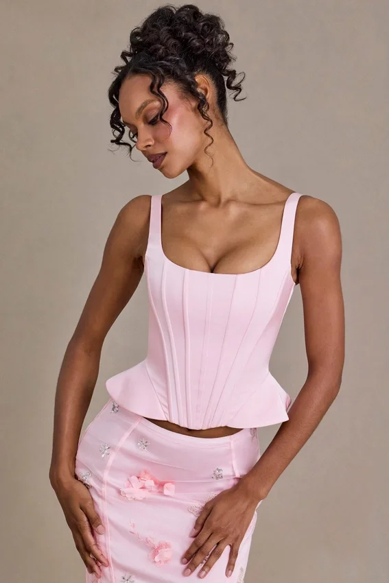 Elvira Premium Satin Lace-Up Corset Top i Baby Pink Elvira Premium Satin Lace-Up Corset Top i Baby Pink