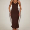 Elyra Satin Sweetheart Bustier Fishtail Midaxi-klänning i chokladbrunt Elyra Satin Sweetheart Bustier Fishtail Midaxi-klänning i chokladbrunt