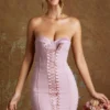 Emira snörningskorsett bandeau mikromini-klänning i mauve Emira snörningskorsett bandeau mikromini-klänning i mauve