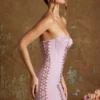 Emira snörningskorsett bandeau mikromini-klänning i mauve Emira snörningskorsett bandeau mikromini-klänning i mauve