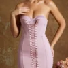 Emira snörningskorsett bandeau mikromini-klänning i mauve Emira snörningskorsett bandeau mikromini-klänning i mauve