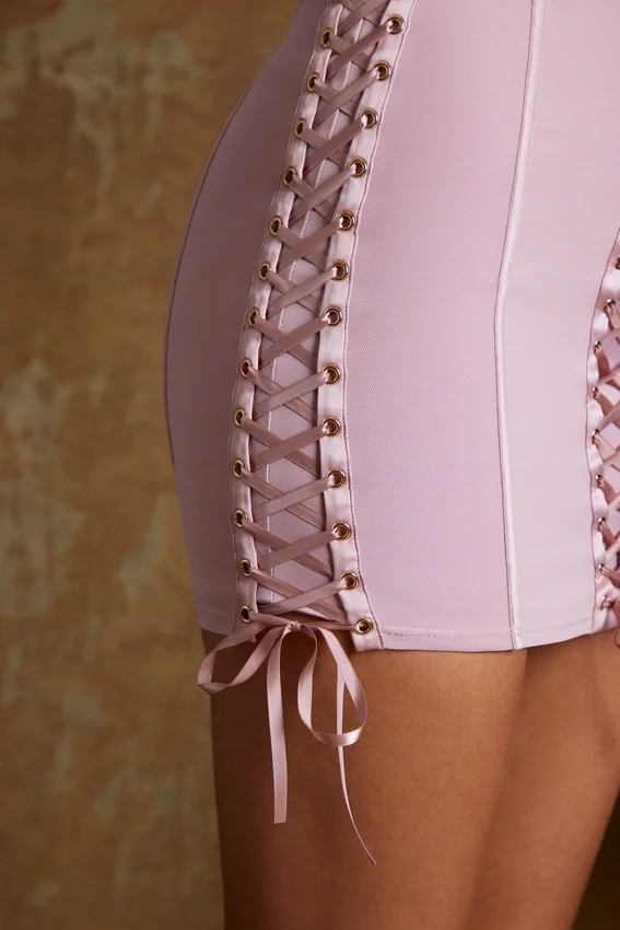 Emira snörningskorsett bandeau mikromini-klänning i mauve Emira snörningskorsett bandeau mikromini-klänning i mauve
