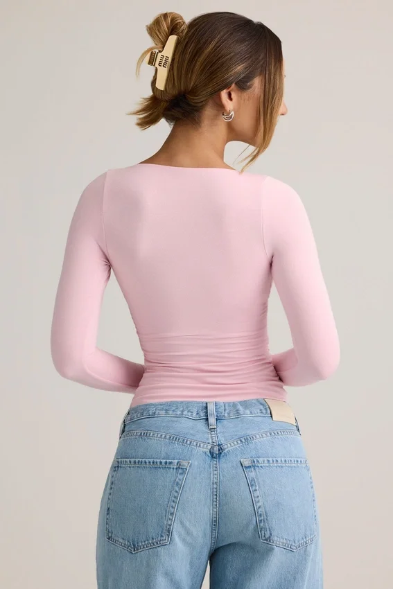 Emry Modal Ruched Long-Sleeve Top i Baby Pink Emry Modal Ruched Long-Sleeve Top i Baby Pink