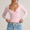 Emry Modal Ruched Long-Sleeve Top i Baby Pink Emry Modal Ruched Long-Sleeve Top i Baby Pink