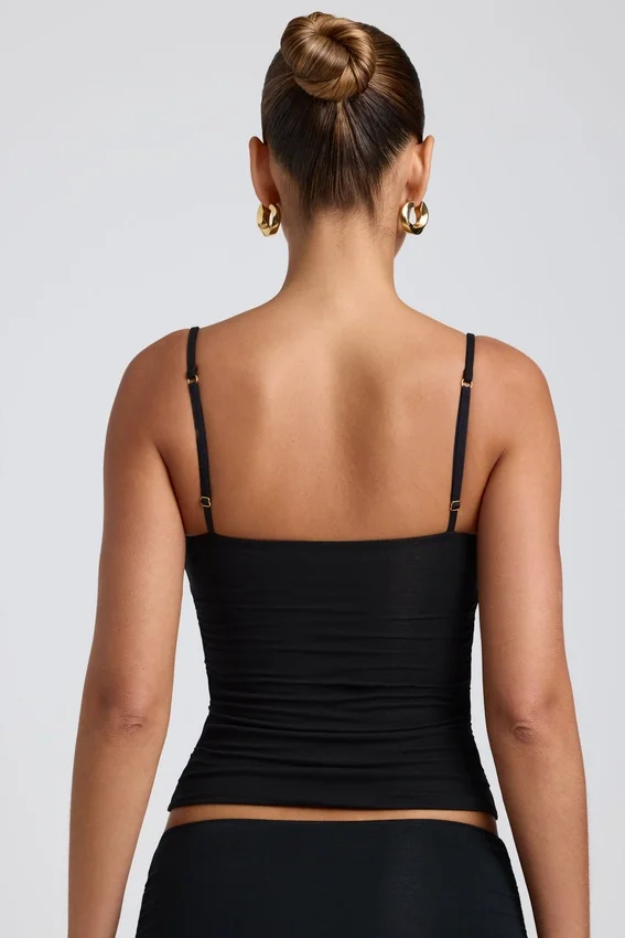 Esme Modal Ruched Layered Tank Top i svart Esme Modal Ruched Layered Tank Top i svart