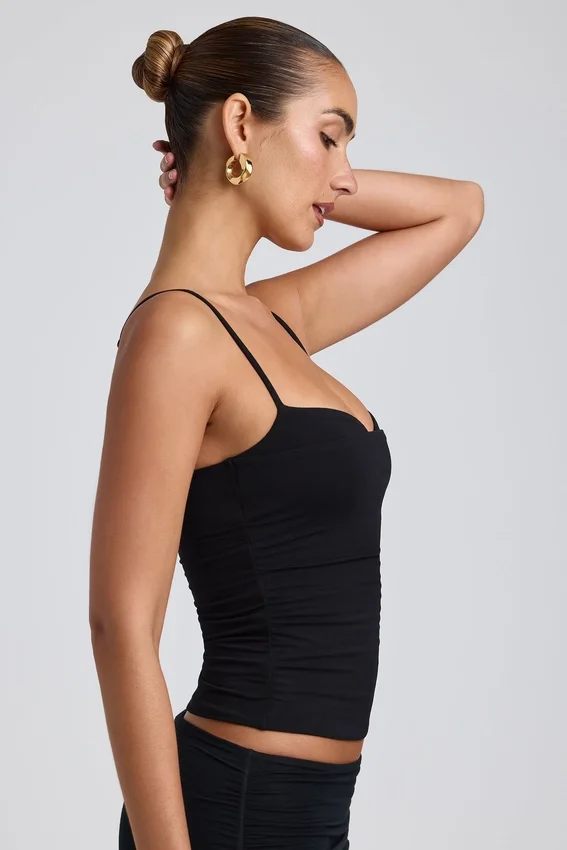 Esme Modal Ruched Layered Tank Top i svart Esme Modal Ruched Layered Tank Top i svart