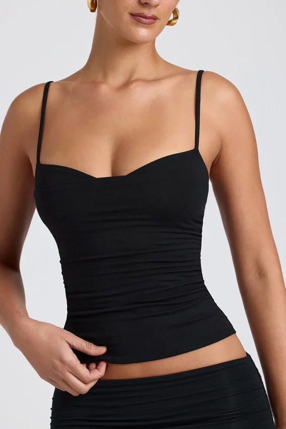 Esme Modal Ruched Layered Tank Top i svart Esme Modal Ruched Layered Tank Top i svart
