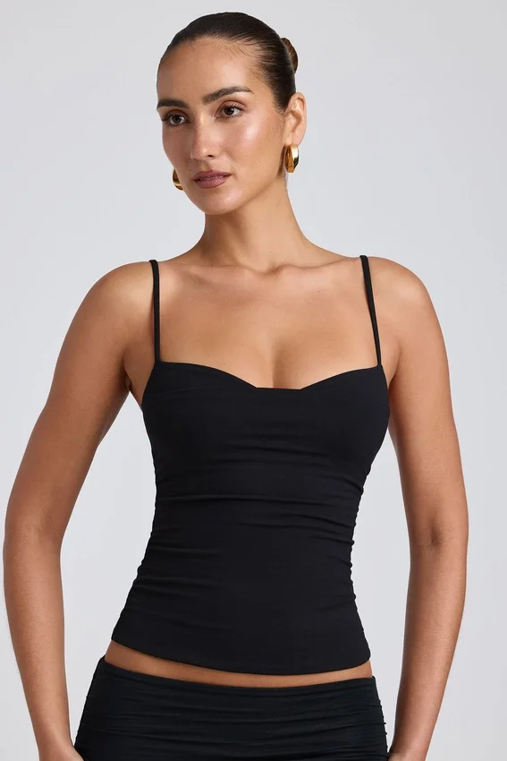 Esme Modal Ruched Layered Tank Top i svart Esme Modal Ruched Layered Tank Top i svart