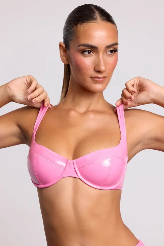 Estelle vinyl-bralette med bygel i rosa Estelle vinyl-bralette med bygel i rosa