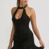 Ethelie Embellished Draped Corset A-Line Miniklänning i svart Ethelie Embellished Draped Corset A-Line Miniklänning i svart