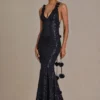 Etoile Embellished Plunge Open-Back Gown i svart Etoile Embellished Plunge Open-Back Gown i svart