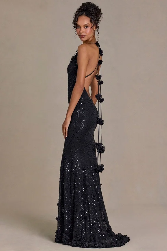 Etoile Embellished Plunge Open-Back Gown i svart Etoile Embellished Plunge Open-Back Gown i svart