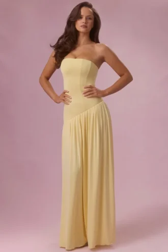 Evelina Jersey Strapless Gown i Butter Yellow Evelina Jersey Strapless Gown i Butter Yellow