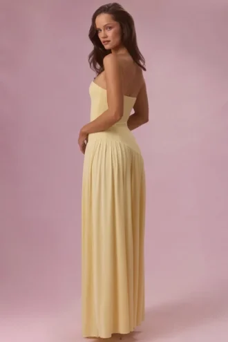 Evelina Jersey Strapless Gown i Butter Yellow Evelina Jersey Strapless Gown i Butter Yellow