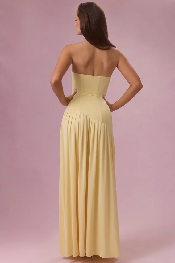 Evelina Jersey Strapless Gown i Butter Yellow Evelina Jersey Strapless Gown i Butter Yellow