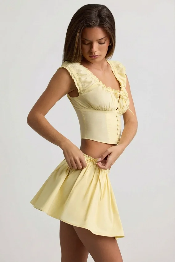 Faela Ruched Cotton-Poplin Corset Toppar i citrongult Faela Ruched Cotton-Poplin Corset Toppar i citrongult