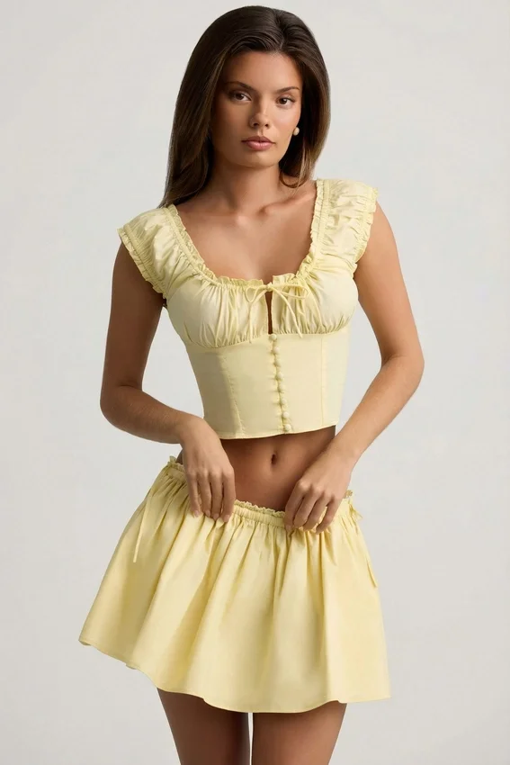 Faela Ruched Cotton-Poplin Corset Toppar i citrongult Faela Ruched Cotton-Poplin Corset Toppar i citrongult