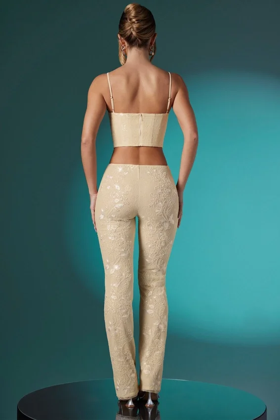 Fallon Petite Embellished Lace Low Rise Trousers i Ivory Fallon Petite Embellished Lace Low Rise Trousers i Ivory