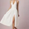Farrah Modal Broderie Anglaise halterneck-klänning i midilängd i vitt Farrah Modal Broderie Anglaise halterneck-klänning i midilängd i vitt
