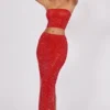 Fausta Embellished Mid Rise Maxi Kjolar i Fire Red Fausta Embellished Mid Rise Maxi Kjolar i Fire Red