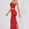 Fausta Embellished Mid Rise Maxi Kjolar i Fire Red Fausta Embellished Mid Rise Maxi Kjolar i Fire Red