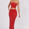 Fausta Embellished Mid Rise Maxi Kjolar i Fire Red Fausta Embellished Mid Rise Maxi Kjolar i Fire Red