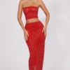 Fausta Embellished Mid Rise Maxi Kjolar i Fire Red Fausta Embellished Mid Rise Maxi Kjolar i Fire Red