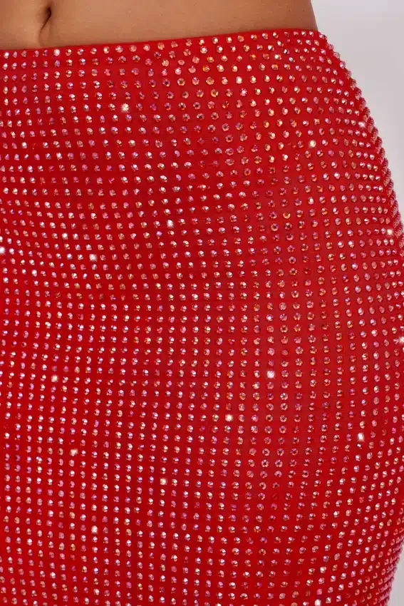 Fausta Embellished Mid Rise Maxi Kjolar i Fire Red Fausta Embellished Mid Rise Maxi Kjolar i Fire Red