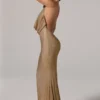 Feyre Embellished Cowl-Neck Backless Gown i guld Feyre Embellished Cowl-Neck Backless Gown i guld