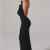 Feyre Embellished Cowl-Neck Backless Gown i svart Feyre Embellished Cowl-Neck Backless Gown i svart