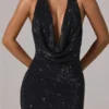 Feyre Embellished Cowl-Neck Backless Gown i svart Feyre Embellished Cowl-Neck Backless Gown i svart